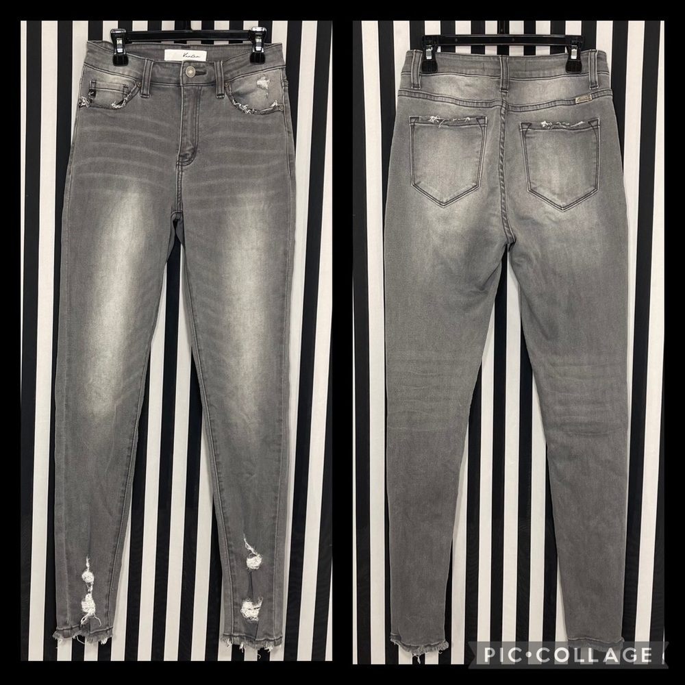 Kancan High Rise Light Grey Distressed Skiny Jean Size 3/25